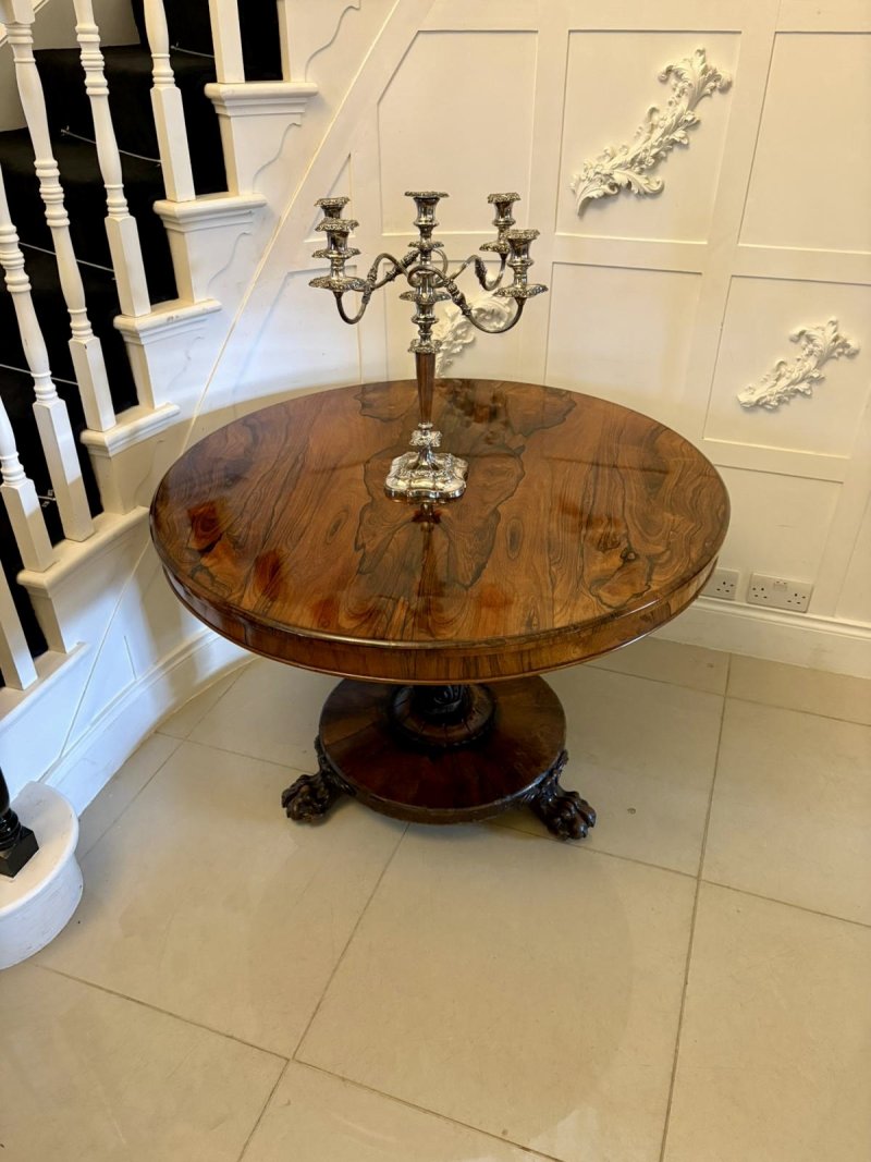 Antique Exceptional William IV Rosewood Circular Dining Table – Centre Pedestal – Outstanding Figured Top - Image 4
